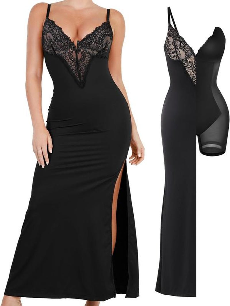 Popilush Lace Shapewear Deep V - Neck Maxi Dress - Bela Fils BoutiqueBela Fils Boutique